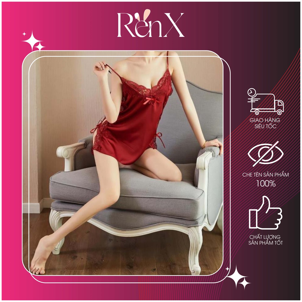 Váy Ngủ Lụa Cột Dây 2 Bên Sexy + Chip - RenX - VA2006