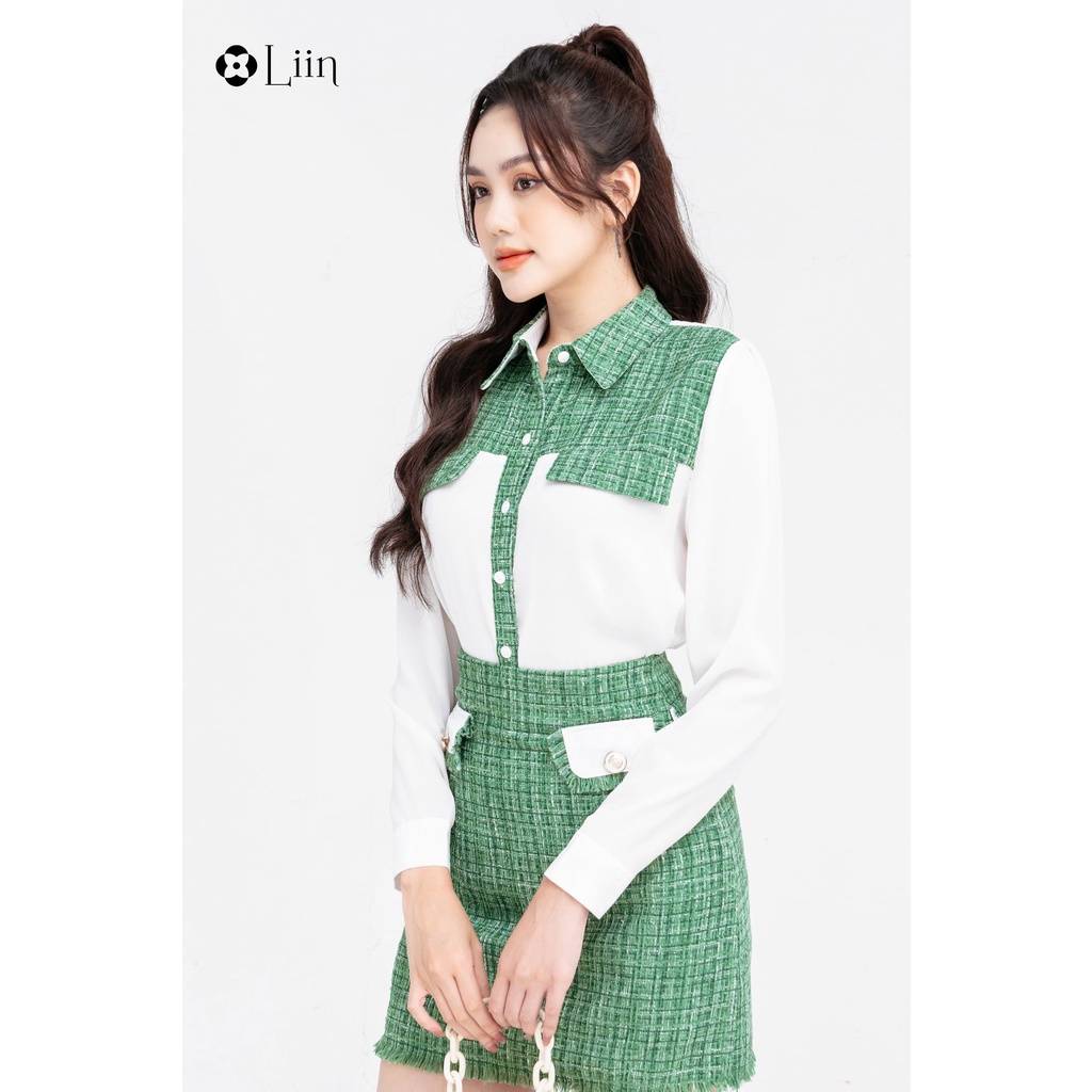 Set dạ tweed xanh sang chảnh đi tiệc Liin Clothing SC0521