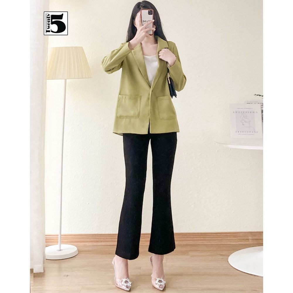 Áo blazer nữ dáng suông 2 lớp túi ốp đệm vai vải lụa trượt đứng form Twentyfive SB19