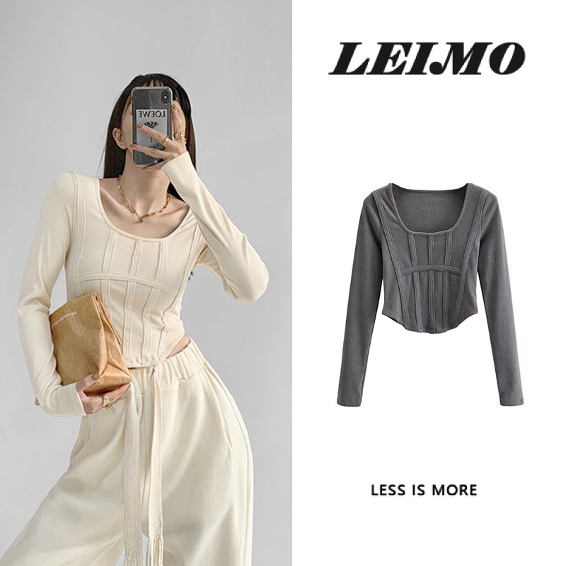 Áo croptop Tay Dài Cổ Vuông Thiết Kế Trễ Vai Quyến Rũ