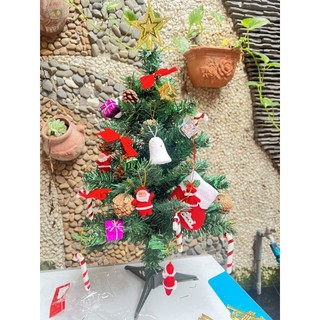 Cây thông Noel 60cm kèm phụ kiện - kèm đèn tặng 2 dây kim tuyến