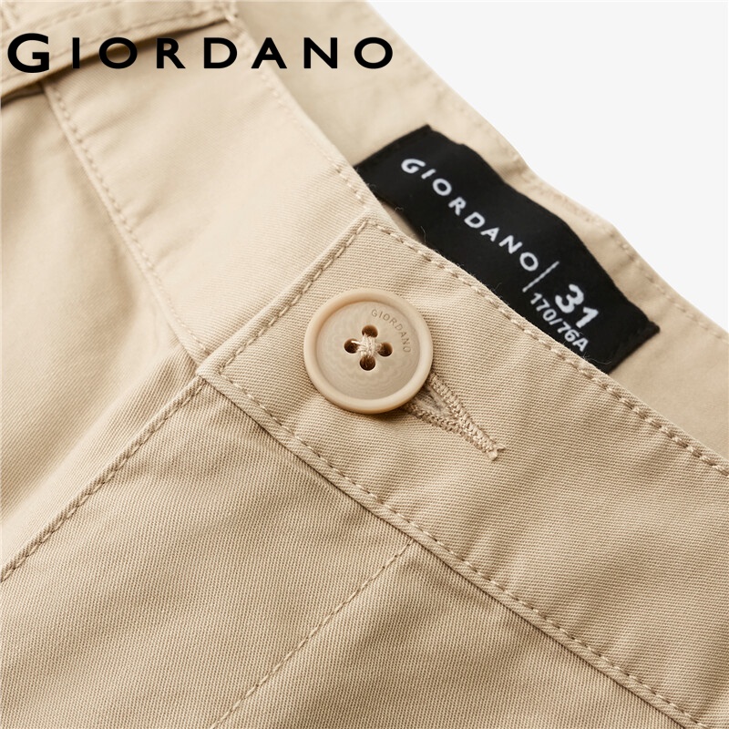 Quần short Giordano 01102302 ống rộng cạp trung bình chất liệu cotton thoải mái phối túi hộp thời trang mùa hè cho nam