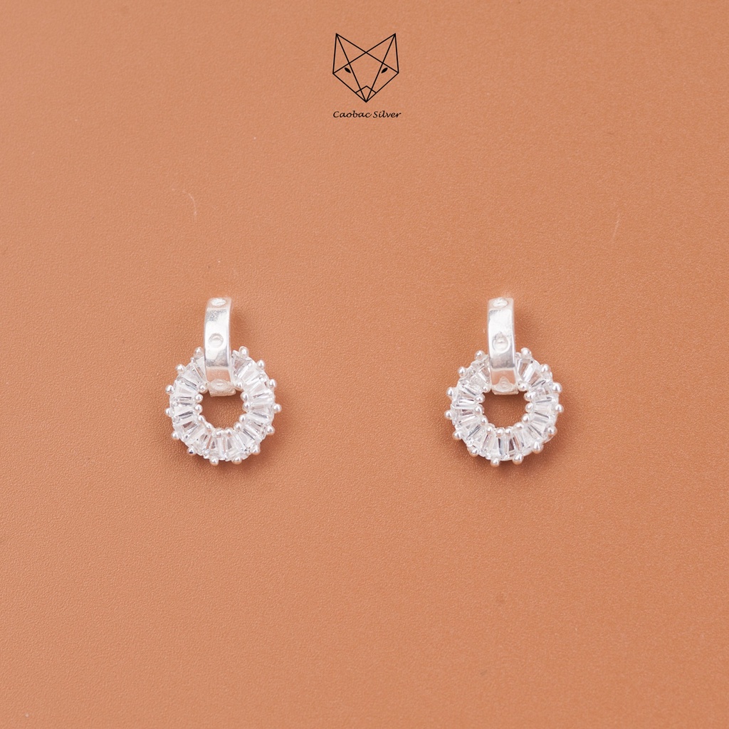 Khuyên Tai Bạc Ta Nữ CaoBac Silver Tròn Đá Vuông Thanh Dọc Lấp Lánh Xinh Xắn Cho Món Quà Đặc Biệt Dành Tặng Cho Bạn Gái