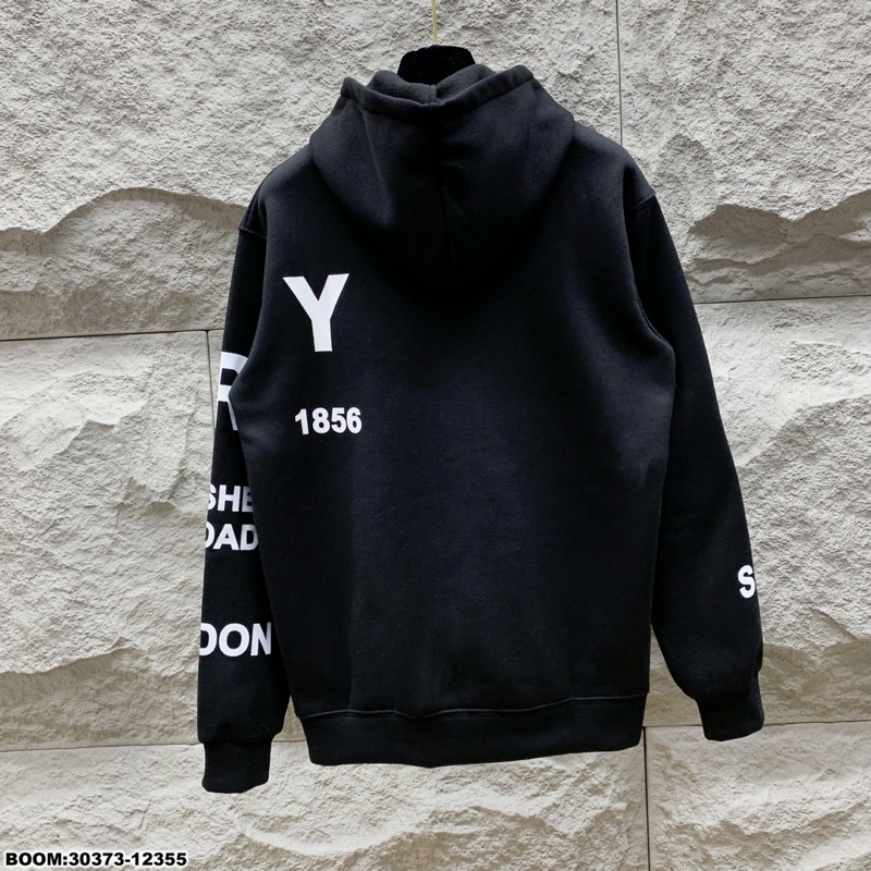 Áo hoodie nam nữ Burberry in chữ nhiệt chất nỉ bông dày dặn phong cách đường phố