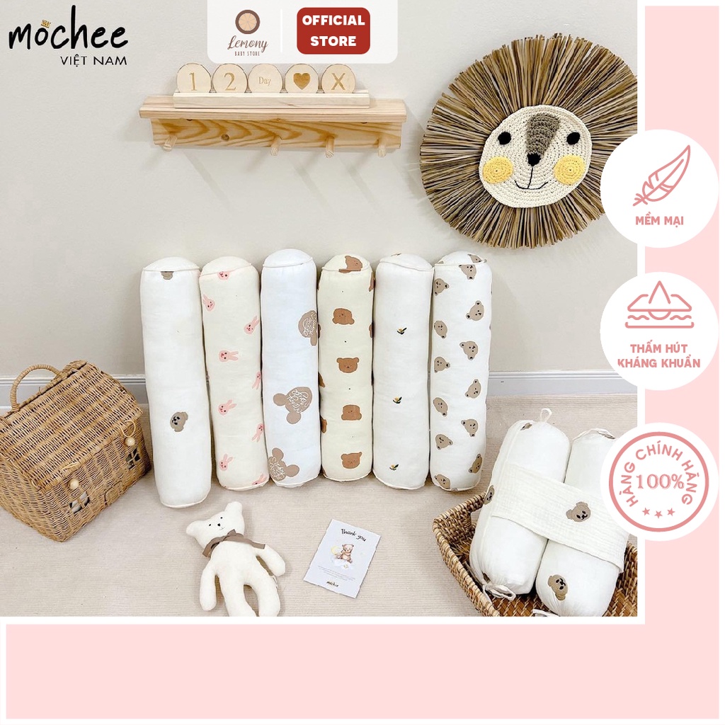 Gối ôm dài cho bé Muslin cao cấp Mochee mềm mại, không bí lưng - Lemony