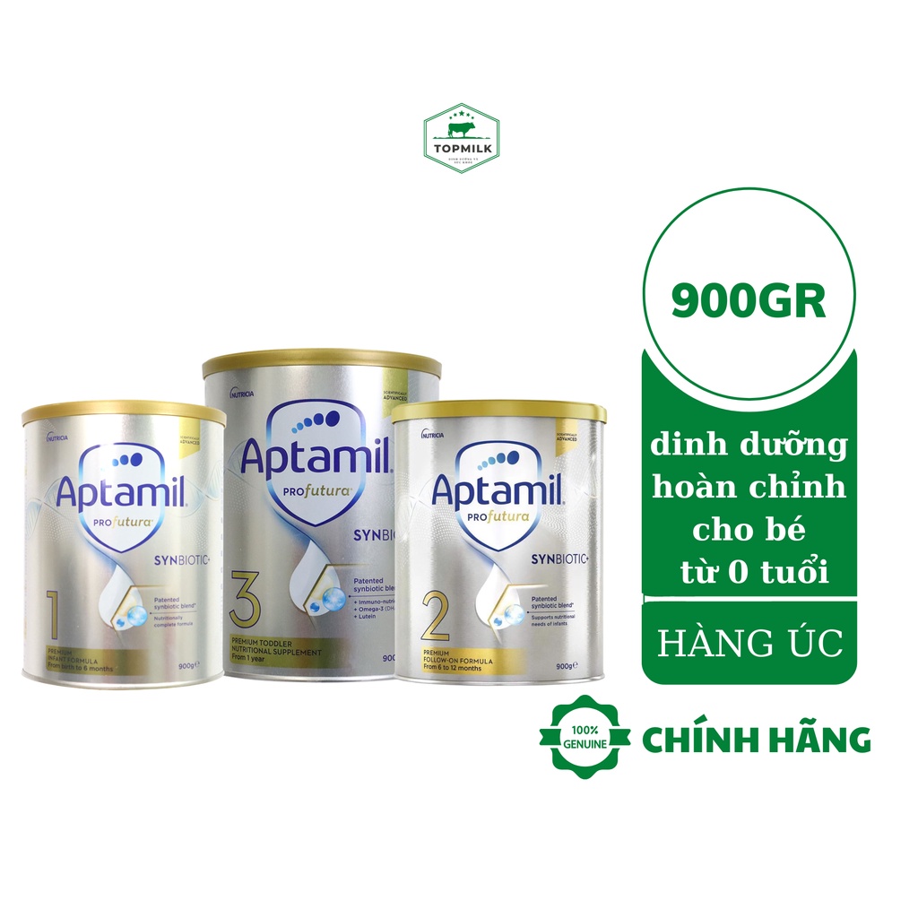 Sữa bột Aptamil Úc 900gr số 1,2,3 dinh dưỡng hoàn chỉnh cho bé từ 0 tuổi