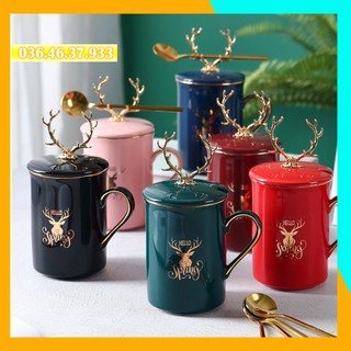 Ly sứ có nắp dễ thương tặng kèm muỗng cao cấp và hộp đựng quà sang trọng
