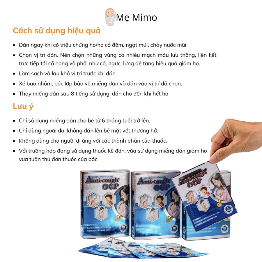 01 Hộp dán giảm ho, thông mũi thảo dược Anti cough, giảm ho cho bé sau 15’