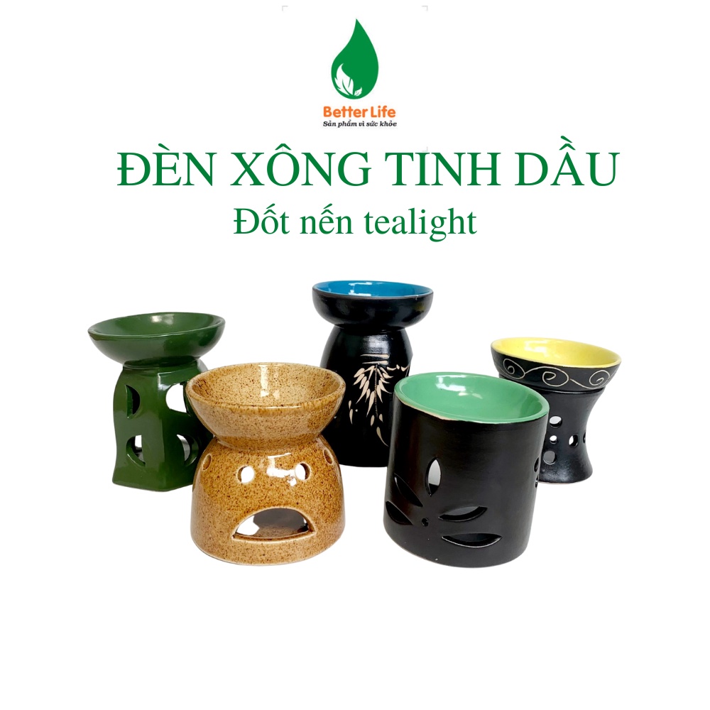 Đèn xông tinh dầu đốt bằng nến tealight gốm sứ Bát Tràng miệng sâu chứa nhiều nước