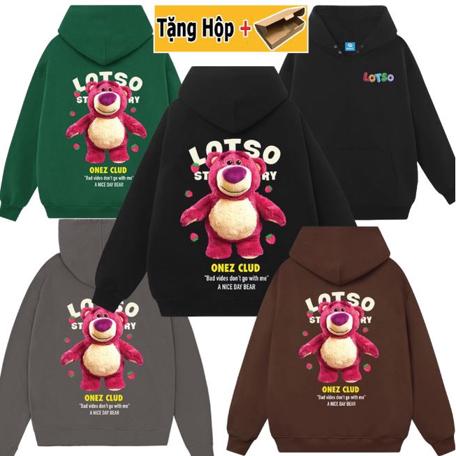Áo hoodie gấu dâu Lotso local brand form rộng OneZ màu hồng nỉ bông hàn quốc đẹp ,mềm mịn có mũ 2 lớp dày