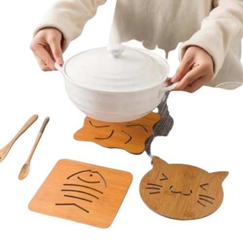 Miếng lót nồi lót cốc bằng gỗ cách nhiệt sang trọng nhiều hình