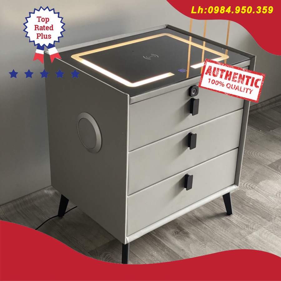 (Mẫu mới) Tủ đầu giường thông minh,Tap đầu giường 3 ngăn có khóa vân tay cao cấp kèm sạc cảm ứng ổ USB và loa bluetooth