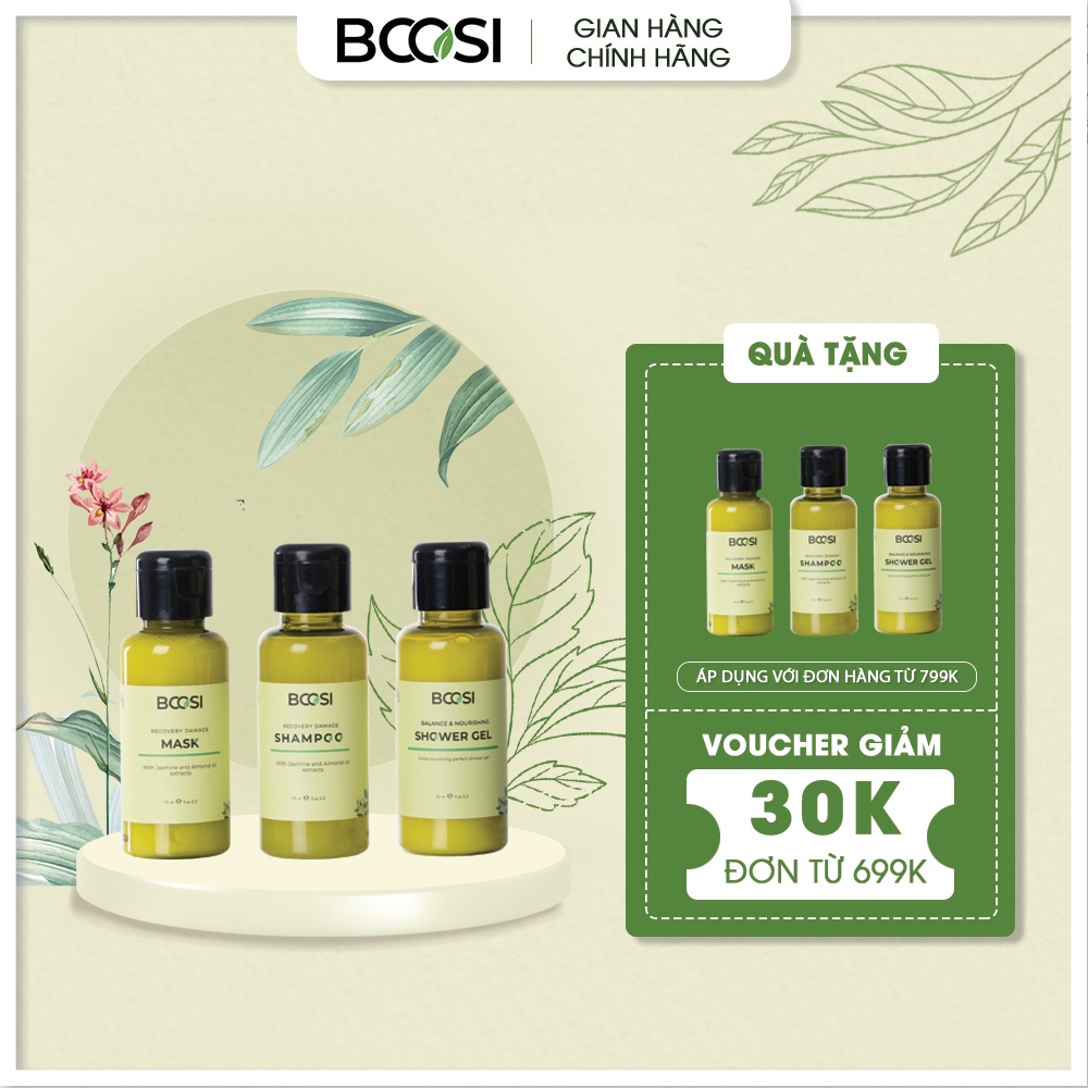 Set Dầu gội – Mặt nạ - Gel tắm dưỡng sinh Bcosi nhỏ gọn, tiện lợi 70ml