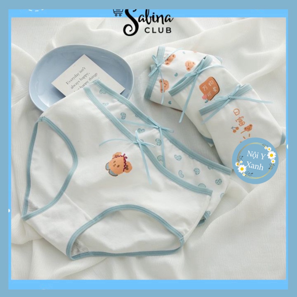 Quần Lót Nữ Cotton Trơn Hoạt Tiết Siêu Dễ Thương QL1 nội y xanh, chất đẹp, deal tốt