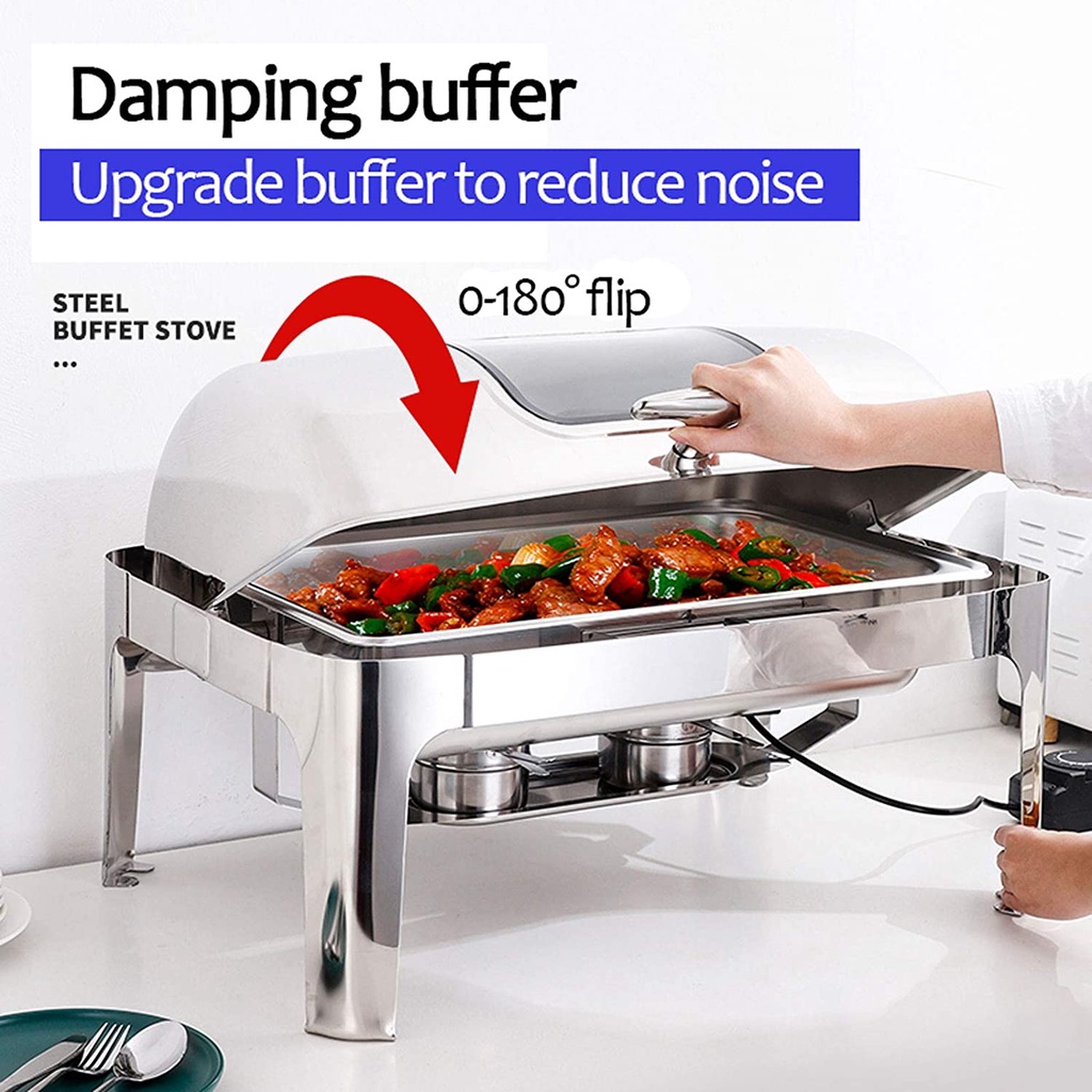 Nồi hâm buffet inox dầy chữ nhật cao cấp nắp kín - nắp xoay 180 độ