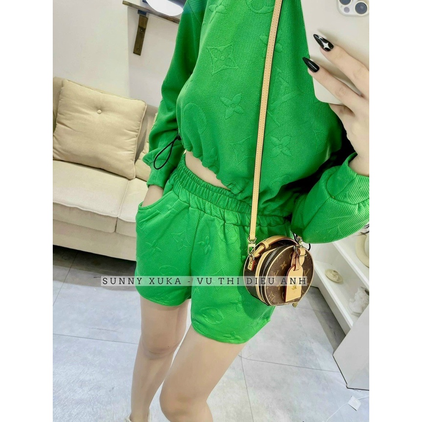 (FreeShip 2022) Sét bộ dạ chữ nổi,bộ tay dài from croptop rút dây lai mix quần có túi,tone màu hottren dễ mặc