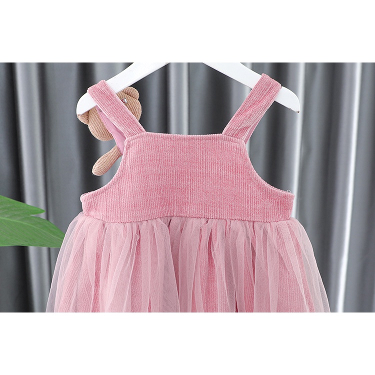 Váy Đàm bé gái SMUM,Váy Đầm 2 chi tiết kèm gấu cho bé model 2022