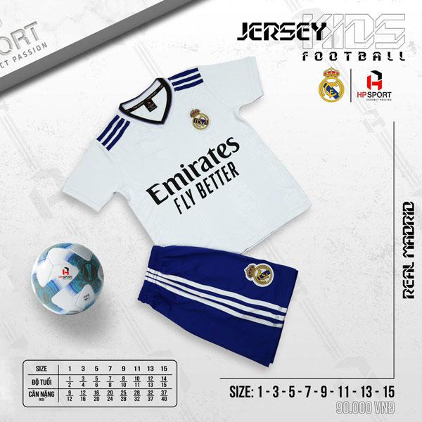 Real Madrid Trẻ Em Đủ Size, Từ 10kg Trở Lên, Quần Áo Bóng Đá Trẻ Em , 5 Màu Khác Nhau , Thun Lạn Sài Gòn