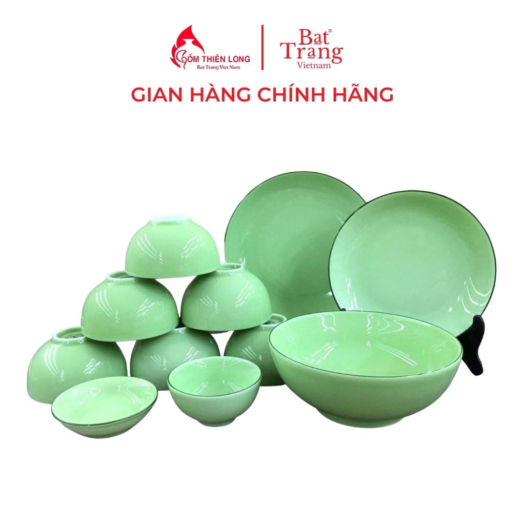 Bộ bát đĩa ngọc màu xanh cốm gốm sứ Bát Tràng chính hãng Gốm Thiên Long 233002