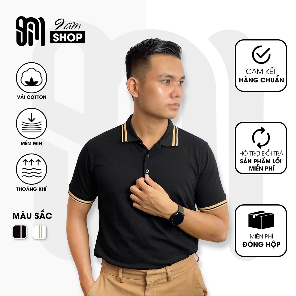 Áo Polo Nam 9AM chất liệu Cotton hoàn toàn có viền cổ siêu đẹp, mềm mại trên da và có khả năng thấm hút ưu việt