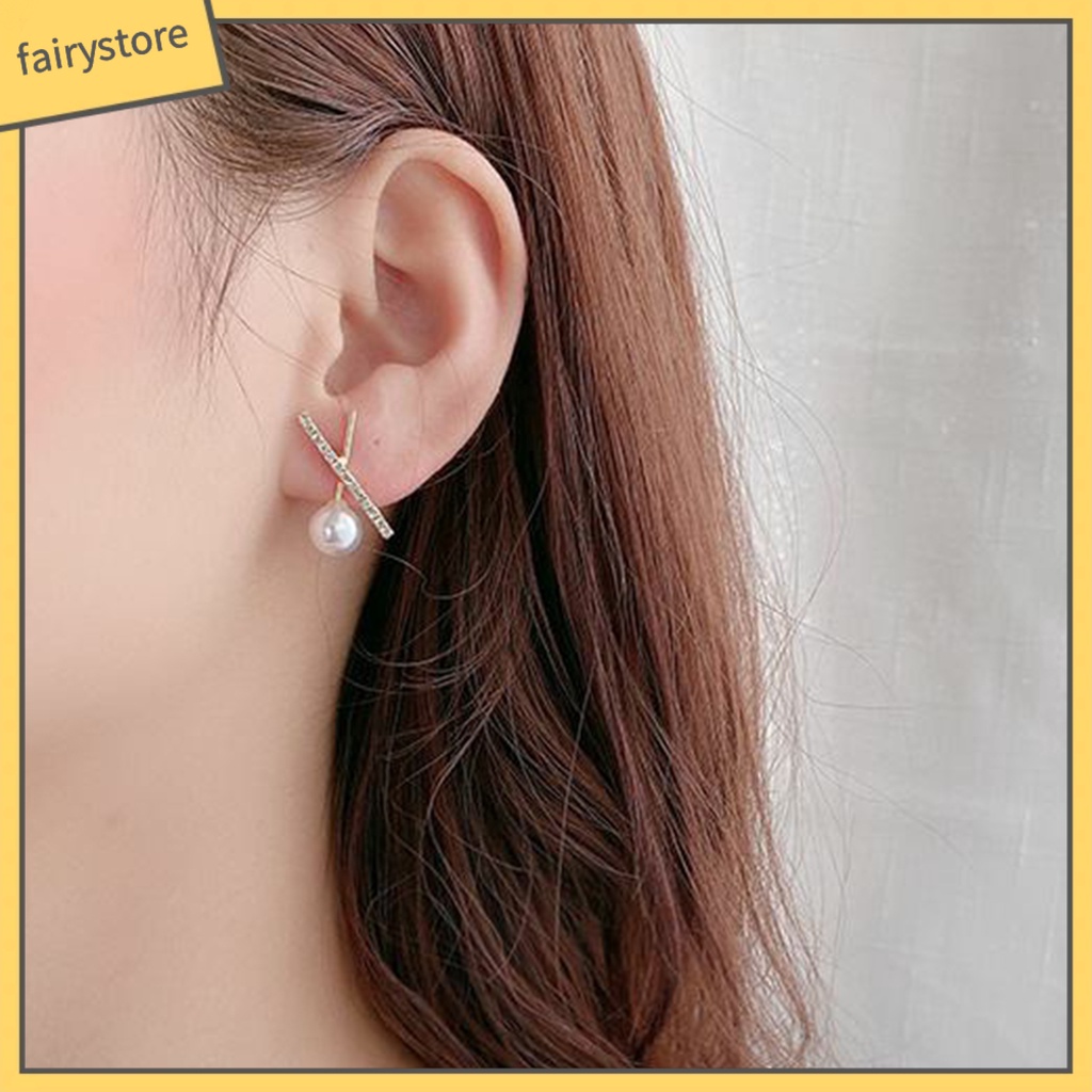 1 Đôi Bông Tai Hình Tròn Đính Ngọc Trai Giả Phong Cách Hàn Quốc Dành Cho Nữ