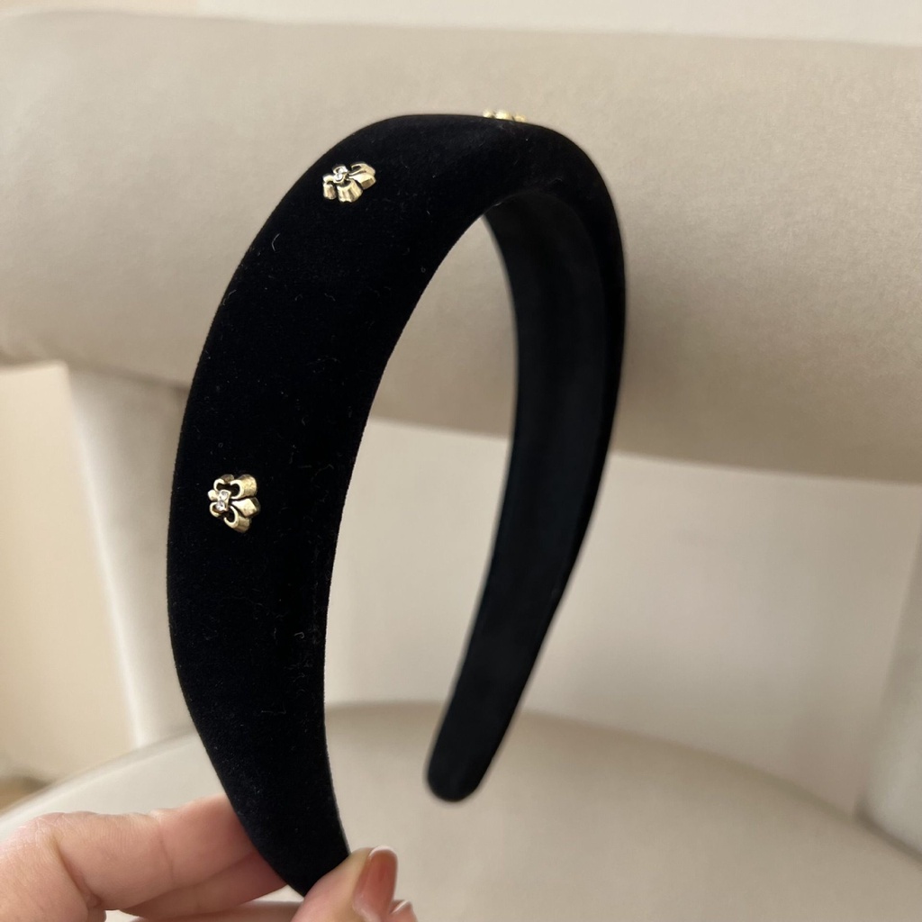 Băng Đô Cài Tóc Bằng Nhung Cao Cấp Màu Đen Phong Cách Pháp Thời Trang 2022 Cho Nữ