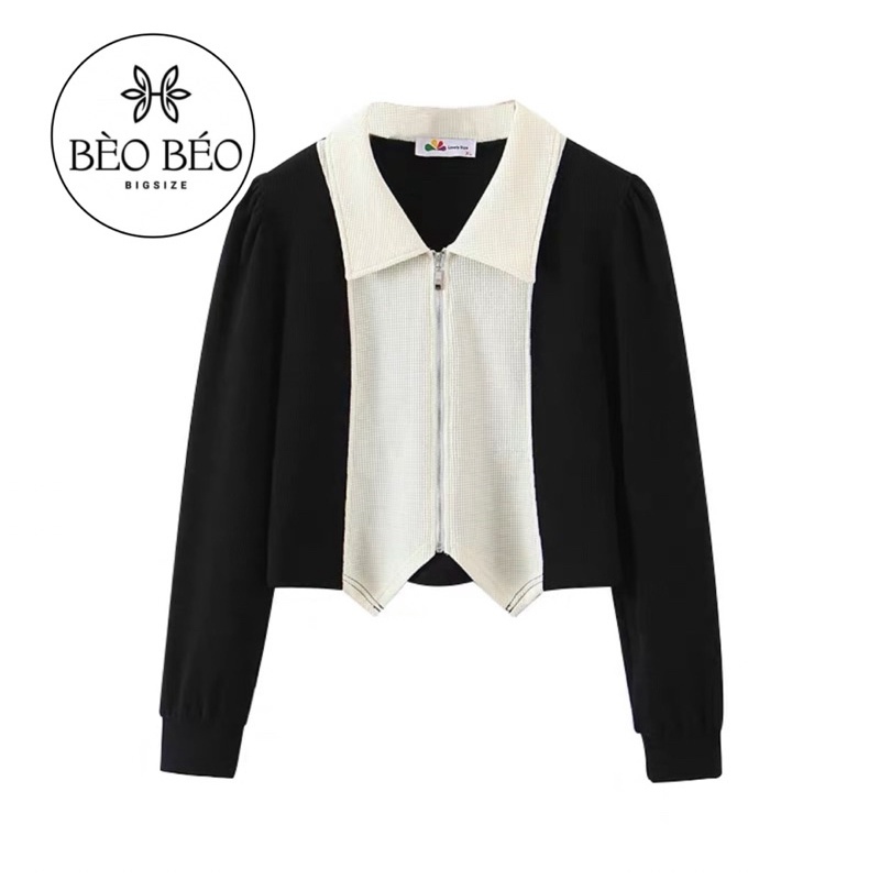 ÁO CROPTOP KHOÁ KÉO TAY PHỐI DÀI BIGSIZE 60-95KG ( BÈO BÉO BIGSIZE )