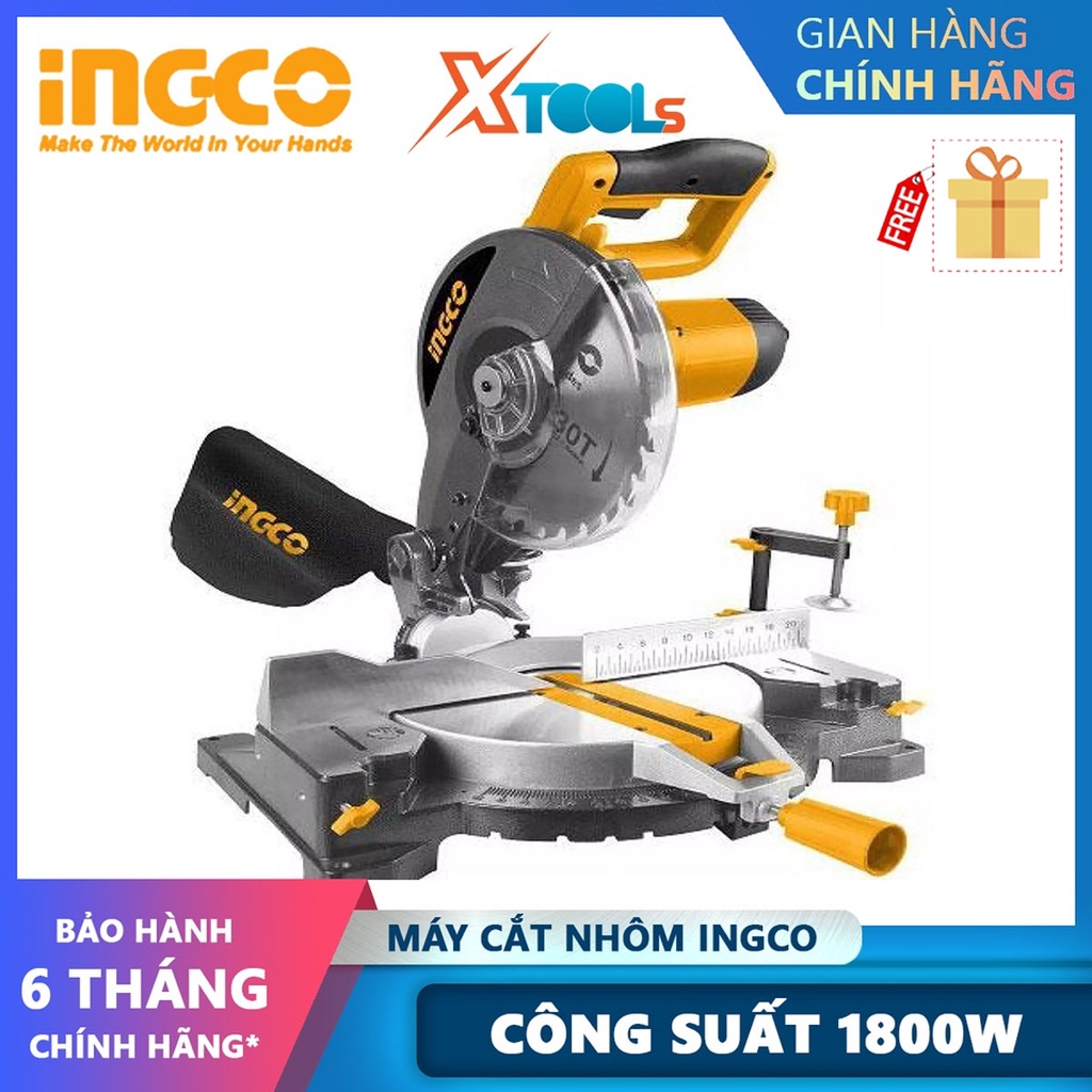 Máy cắt nhôm INGCO BMS18001T | máy cắt góc 1800 W, Tốc độ không tải 5500 v/p, 255mm x25.4mm, Kèm 1 lưỡi cưa TCT cắt nhôm
