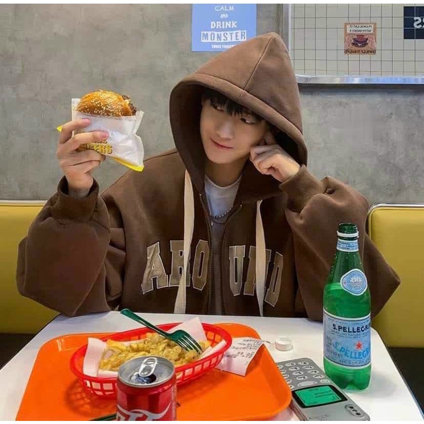 Áo Khoác Jacket Hoodie Zip Nỉ Thu Đông Nam Nữ Chữ AROUND Unisex Form Rộng