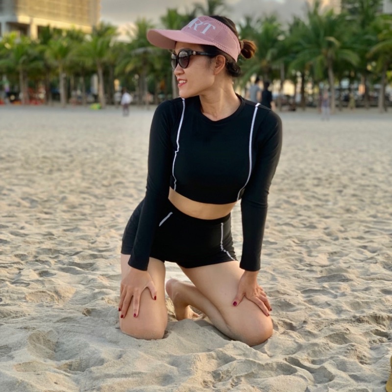 Bikini, đồ bơi 2 mảnh dài tay năng động, dáng thể thao phong cách Hàn Quốc