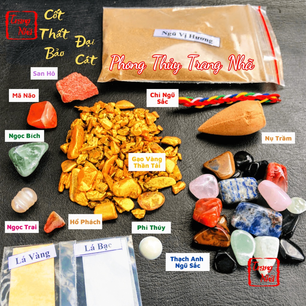 Bộ Thất Bảo Đại Cát _ Tặng kèm ngũ vị hương, gạo Thần Tài, nụ trầm, chỉ ngũ sắc, di hiệu, trang kim, t.a ngũ sắc