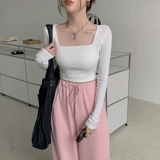 Áo thun Croptop tay dài cổ vuông, ôm, chất cotton 100% NEONVN croptop nữ siêu xinh