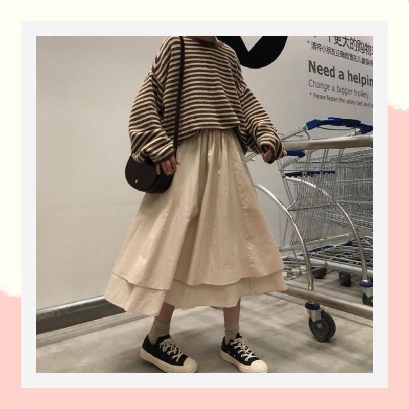 Chân váy dài qua gối vintage phong cách hàn quốc đẹp,chân váy dài cạp chun bigsize trẻ trung dành cho người mập be 16