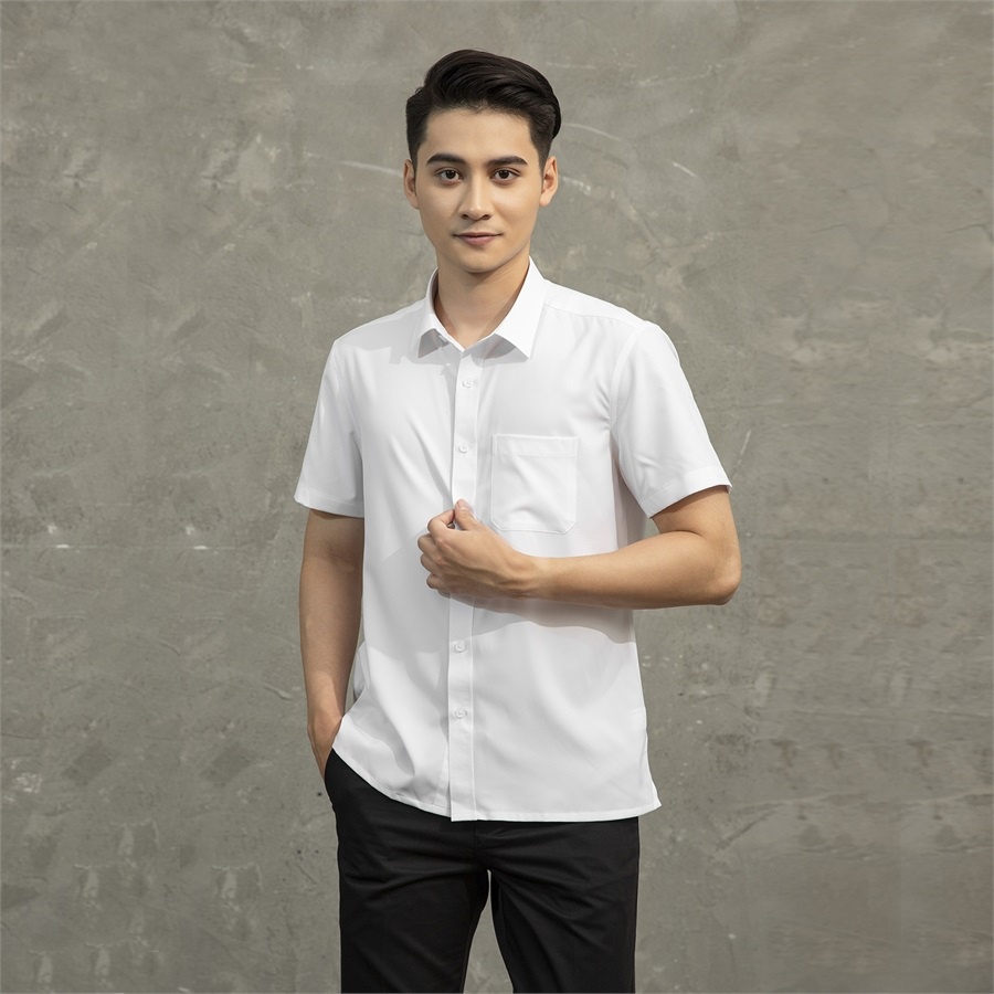 Áo sơ mi trắng nam ngắn tay ARISTINO ASSR16 somi công sở vải Micro Polyester cao cấp dáng Perfect fit tà bằng có túi
