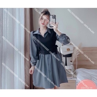 [Hàng Có Sẵn] Bigsize Đầm Sơ Mi Phối Gile (Từ 55kg đến 90kg)