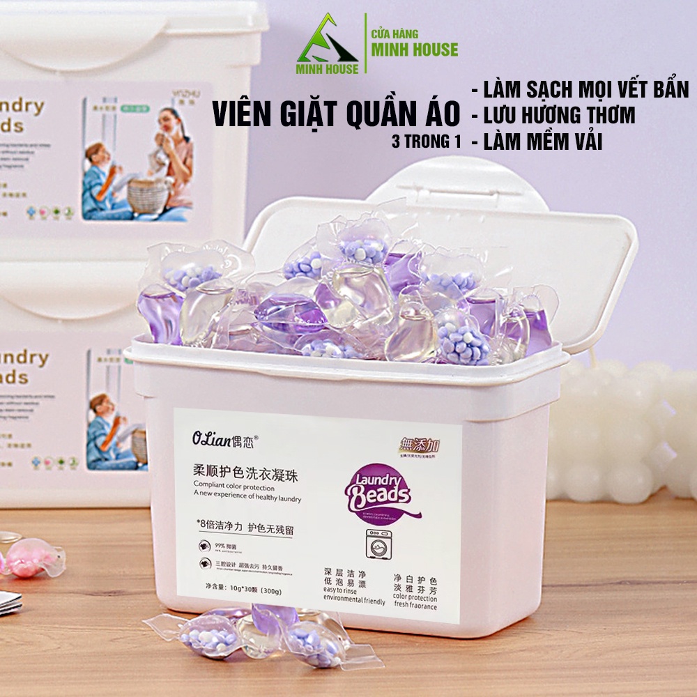 Viên Giặt Xả Quần Áo Đồ Vải 3 In 1 Minh House, Làm Mềm, Lưu Hương Dạng Túi Gel