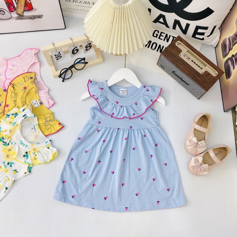 Váy thun cotton bèo cổ VNXK bé gái