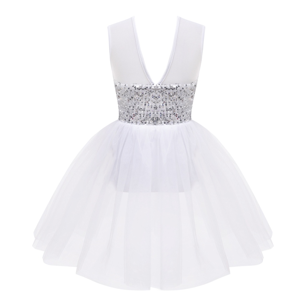 Trẻ Em Bé Gái Khiêu Vũ Leotard Đầm Cổ Tròn Không Tay Sáng Bóng Kim Sa Lấp Lánh Đính Đá Bodice Mở Lưng Lưới Đầm Khiêu Vũ