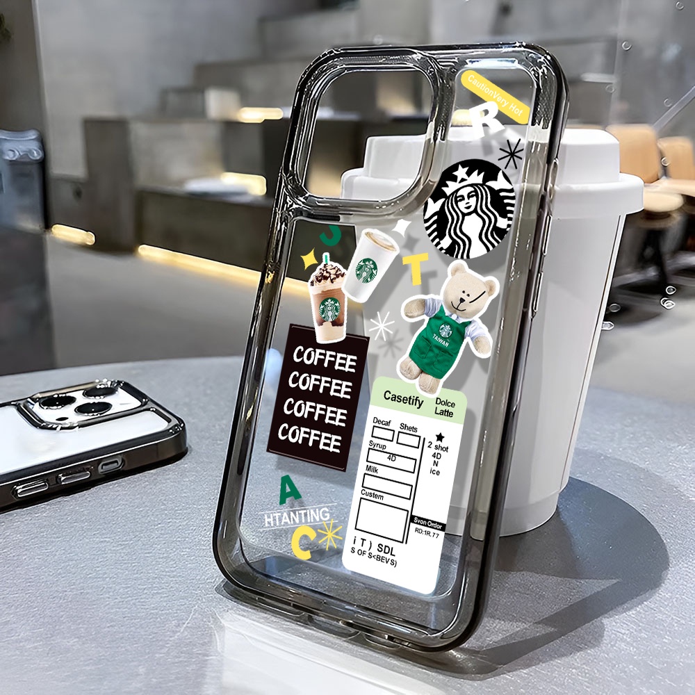 Ốp Điện Thoại Trong Suốt In Hình Gấu Và Cà Phê Cho iphone 14 Pro Max 13 11 12 7Plus X XR XS Max 8 7