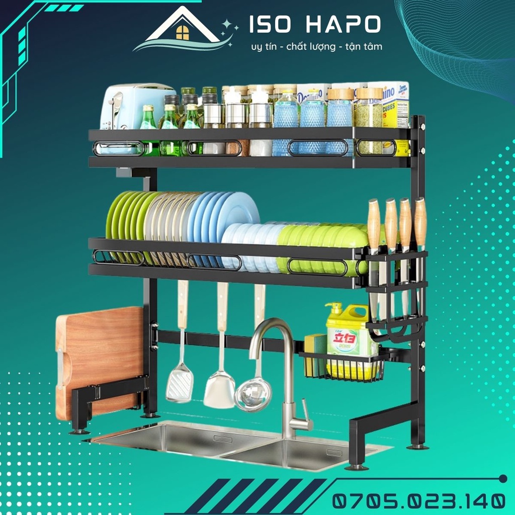 Kệ bát đĩa trên bồn rửa thép không rỉ sơn tĩnh điện, Ngăn úp chén đũa đa năng nhiều kích thước phù hợp với mọi gia đình