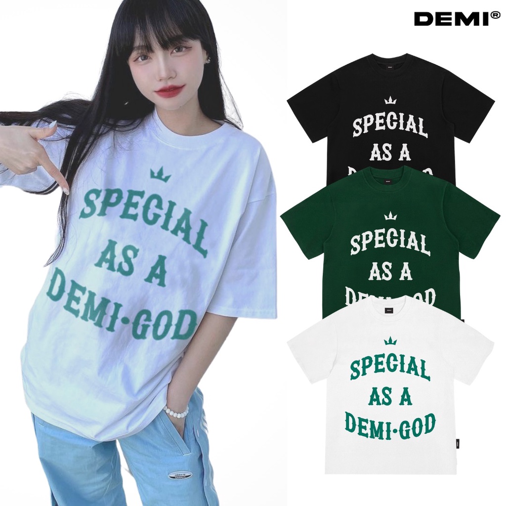 Áo thun local brand giá rẻ, áo phông nữ form rộng màu xanh, trắng, đen Demi Tee