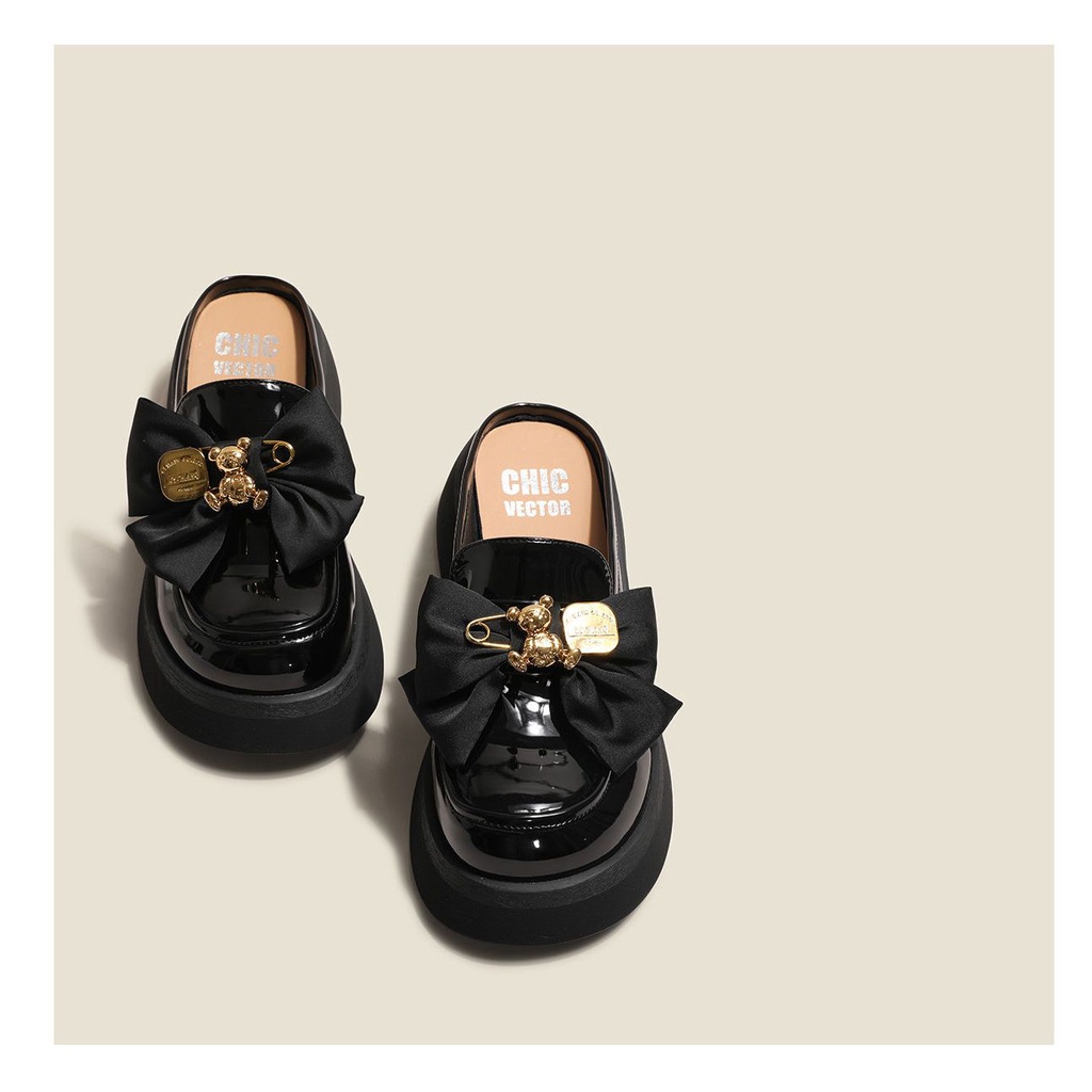 Giày Lười Da Bóng Đế Dày Tăng Chiều Cao Đính Nơ Thời Trang Mùa Hè