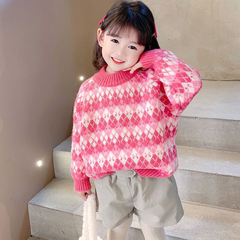 Áo sweater IQ ANGEL dệt kim phối nhung dày chui đầu kiểu Đức dễ thương cho bé gái