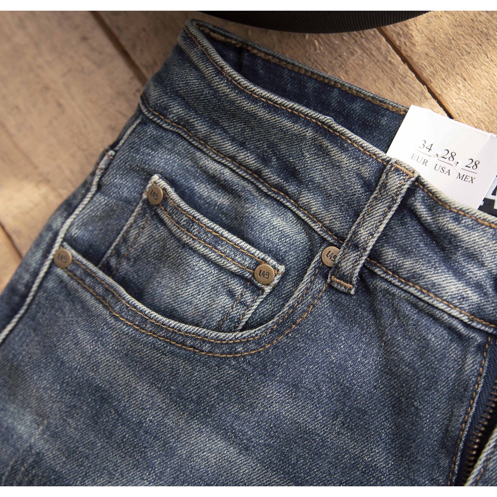 Quần Jean nam LAB+ COTTONLAB quần bò màu xanh rách cao cấp, co giãn nhẹ form Slimfit - LAB703