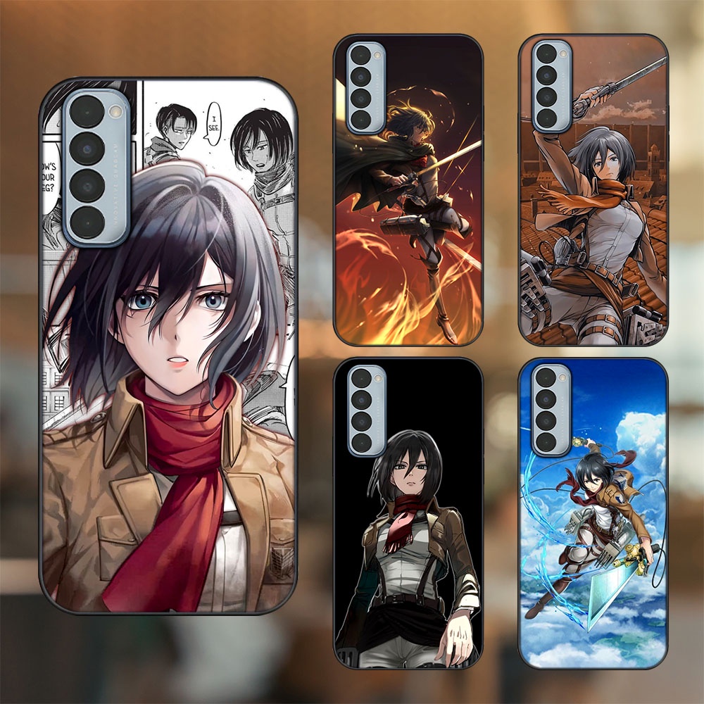 Ốp lưng Oppo Reno 4 Pro viền đen in hình Mikasa Ackerman Attack On Titan