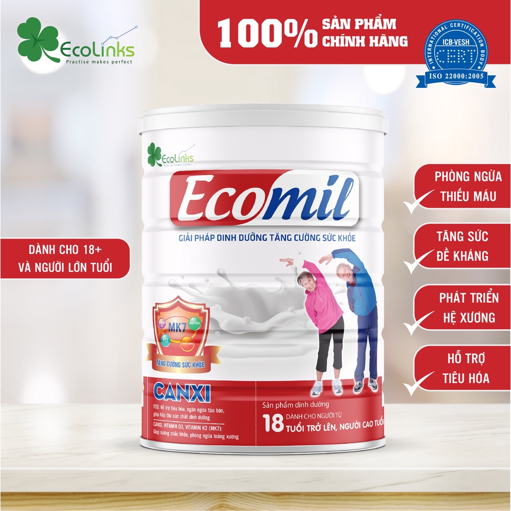 Sữa Cho Người Cao Tuổi - Ecomil Canxi - Giải pháp dinh dưỡng, tăng cường sức khỏe ( 900gr)