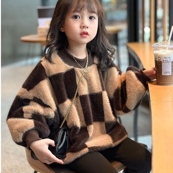 Áo Sweater Lót Lông Cừu Giữ Ấm Phong Cách Mới Thời Trang Thu Đông Dành Cho Bé Gái