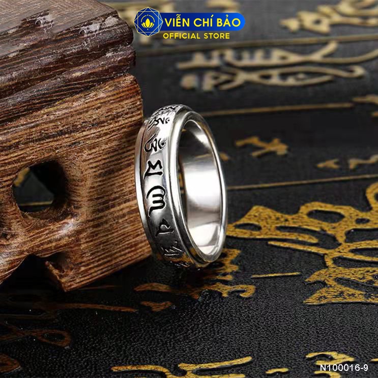 Nhẫn bạc nam Om Mani Pad Me Hum Xoay chất liệu bạc Thái 925 thời trang phụ kiện trang sức Viễn Chí Bảo N100016