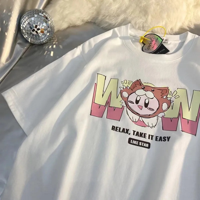 Áo Thun Tay Ngắn Dáng Rộng Mềm Mại In Họa Tiết Hoạt Hình Phong Cách Harajuku Nhật Bản Thời Trang Mùa Hè Cho Nữ