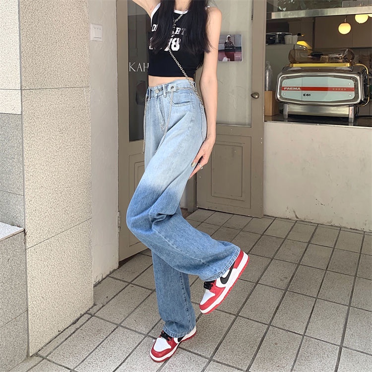 Quần jean SUXI ống dài rộng dáng suông lưng cao màu gradient kiểu Hàn Quốc thời trang mùa thu cho nữ